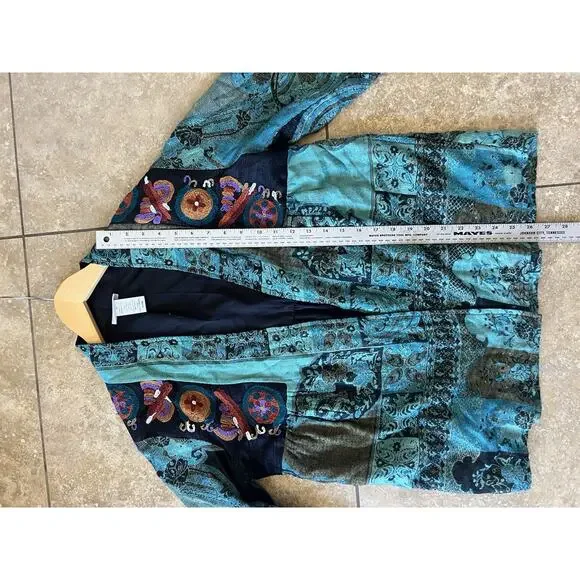 Soft Surroundings Embroidered Open Front Multi Colored Lined Cardigan Sz M - Picture 10 of 10